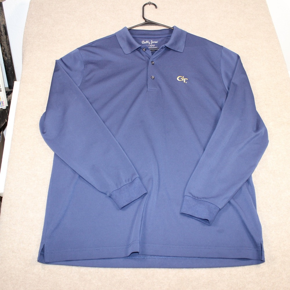 Bobby Jones X-H20 Georgia Tech GT Long Sleeve Polo Shirt Mens XL Navy Blue